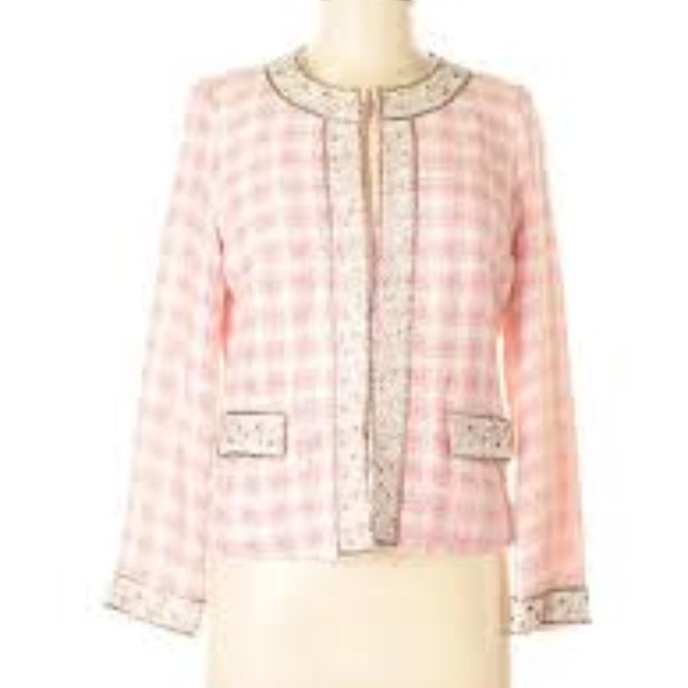 Vintage Pink Knit Silk Glass Suit Coat Jacket P S